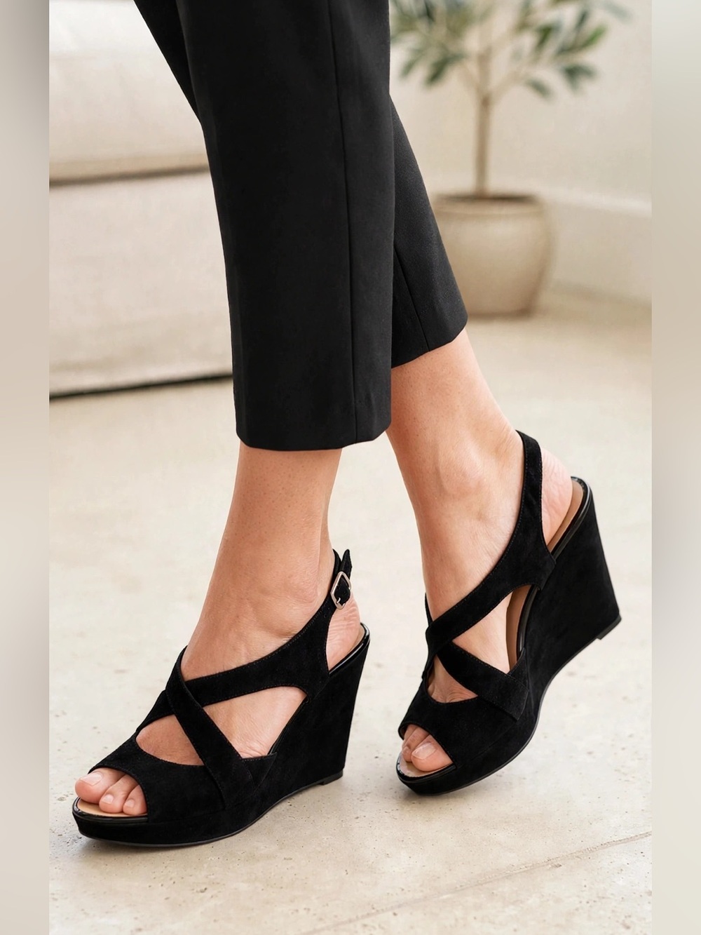 Alfani Black Suede Crisscross Wedge Sandals